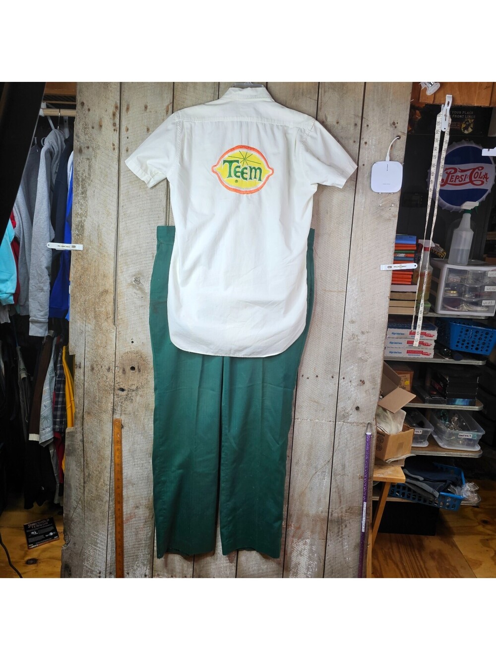 Vintage Team Soft Drink Uniform Shirt & Pants Set Union Made Small White Green